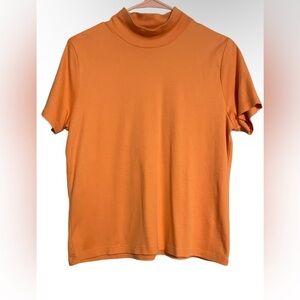 L.L. Bean Womens Short Sleeve Mock Neck, Medium, Light Orange | Color: Orange